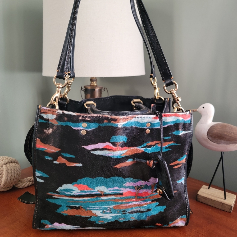 Coach Rogue 31 54554 Souvenir Sky Satchel Black Haircalf Leather Bag - Picture 16 of 16